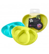Set Farfurii Compartimentate Explora, Tommee Tippee, 2 buc, Turquoise / Galben